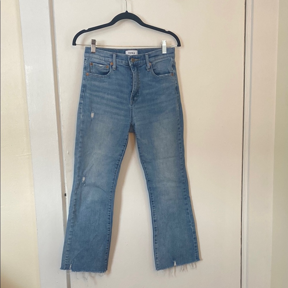 Pistola Blue Ankle Cropped Jeans with Distressing